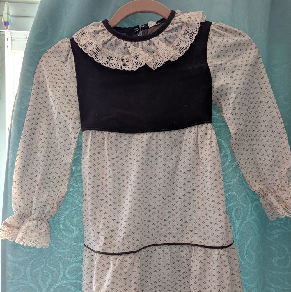 Brown Velvet and White Lace Collar Dress